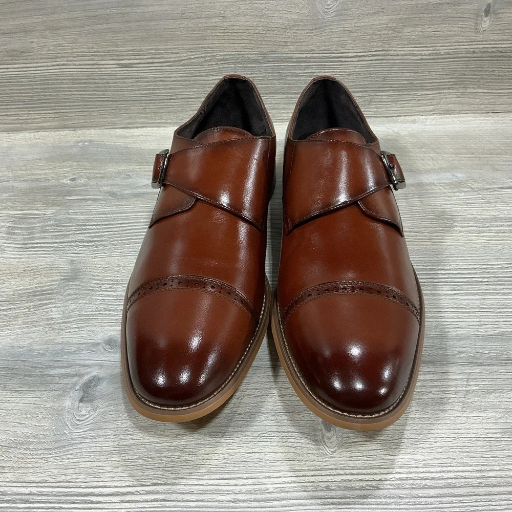 Stacy Adams Desmond Shoes Cap Toe Monk Strap Cognac Leather 25162-221 Men's 13 M